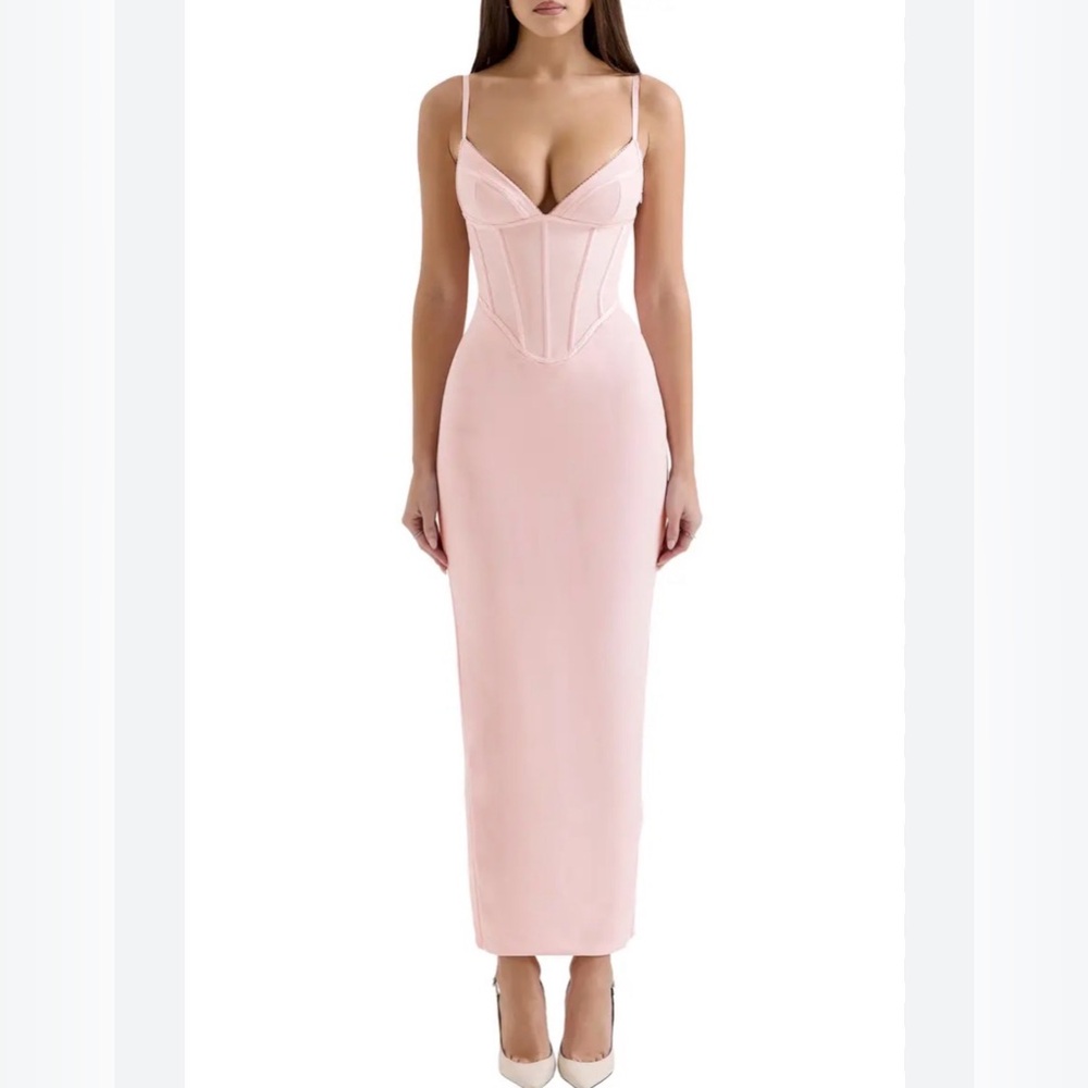 Women's Blush Pink Slip Dress with Corset Bodice